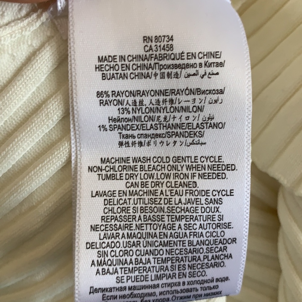BCBG MaxAzria Gardenia Cream Stevie Ribbed Off The Shoulder Bell Sleeve Sweater - Picture 12 of 13
